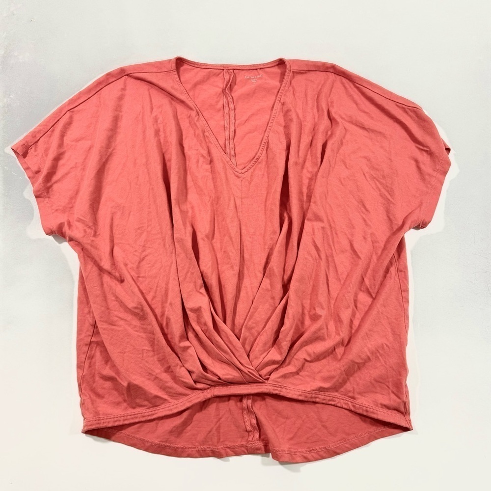 Garnet Hill Coral Drape Front Shirt V Neck Size Small